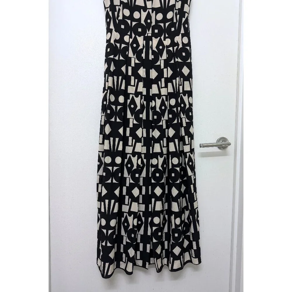 Akris Kaleidoscope Print Maxi Dress Pleated Black White Geometric Wool Silk 6 - Picture 6 of 16